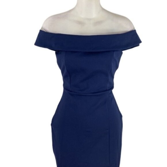 Lulu’s Way Of Love Navy Blue Off-the-Shoulder Bodycon Dress OO9 - Picture 3 of 12
